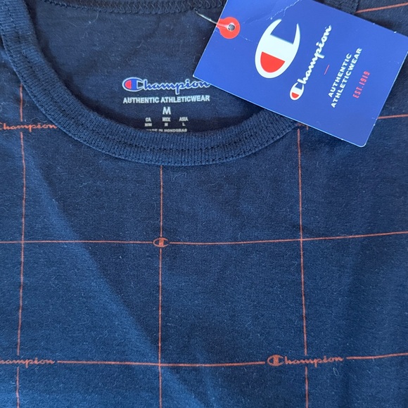 Champion Grid Pattern Navy T-Shirt - Picture 2 of 4